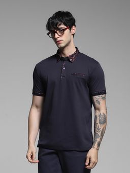 Jack & Jones - Men Navy Blue Solid Polo T-Shirt