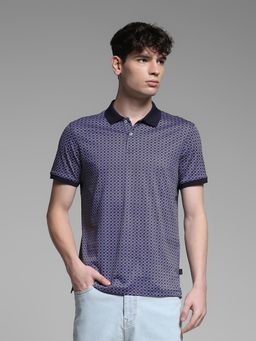 Jack & Jones - Men Blue Printed Polo T-Shirt