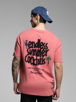 Jack & Jones - Men Pink Embroidered T-Shirt