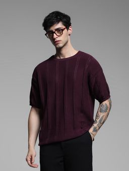 Jack & Jones - Men Maroon Stripes T-Shirt