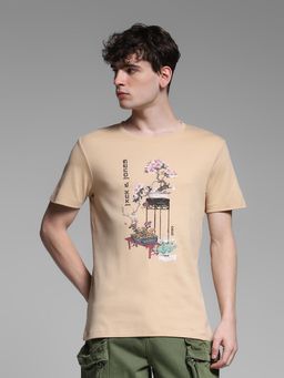 Jack & Jones - Men Beige Printed T-Shirt