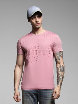 Jack & Jones - Men Mauve Self Design T-Shirt