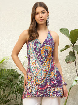 InWeave - Purple Paisley Cotton Regular Kurti