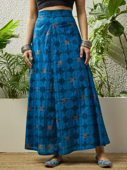 InWeave - Teal Printed Cotton Relaxed Skirt
