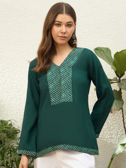 InWeave - Green Solid Rayon Regular Top