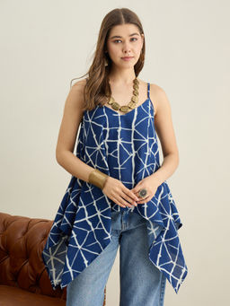 InWeave - Blue Printed Cotton Regular Top