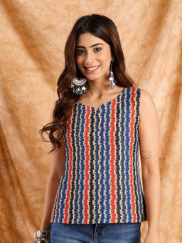 InWeave - Blue Stripes Cotton Regular Top