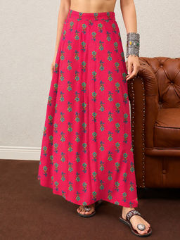 InWeave - Red Printed Cotton Relaxed Skirt