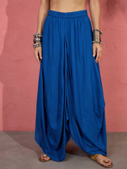 InWeave - Blue Solid Rayon Relaxed Dhoti