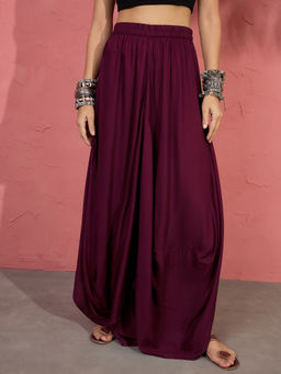 InWeave - Wine Solid Rayon Relaxed Dhoti