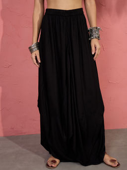 InWeave - Black Solid Rayon Relaxed Dhoti