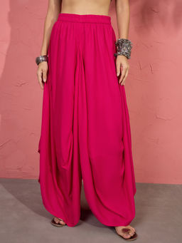 InWeave - Pink Solid Rayon Relaxed Dhoti
