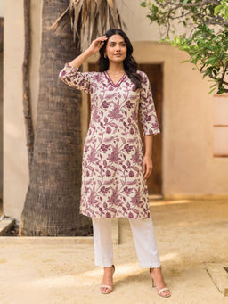 Rangita - Pink Floral Rayon Regular Kurta