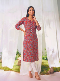Rangita - Rust Printed Rayon Regular Kurta
