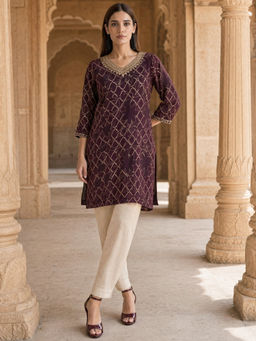 Rangita - Wine Embroidered Rayon Regular Kurta