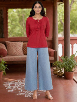 Rangita - Coral Solid Cotton Regular Tunic