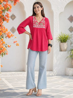 Rangita - Pink Floral Cotton Regular Tunic