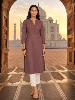 Rangita - Mauve Solid Rayon Regular Kurta