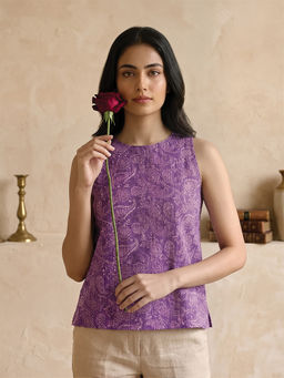 COTTONS DAILY - Purple Paisley Pure Cotton Regular Top