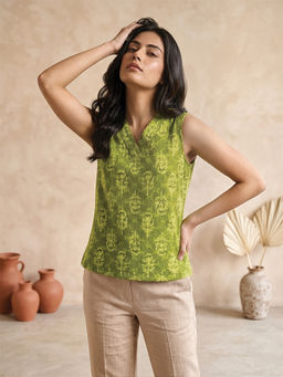 COTTONS DAILY - Green Printed Pure Cotton Regular Top