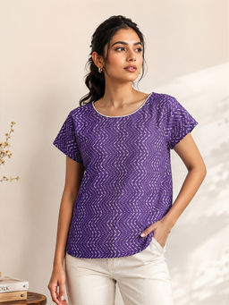 COTTONS DAILY - Purple Printed Pure Cotton Regular Top