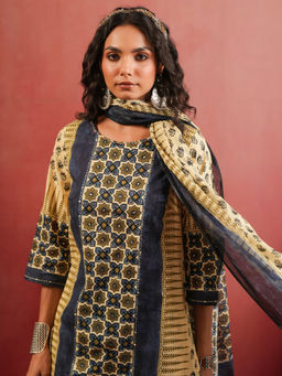 Namastika - Blue Printed Cotton Kurta with Pant and Dupatta