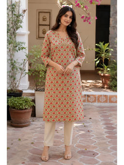 Anastay Clothing - Beige Floral Cotton Regular Kurta