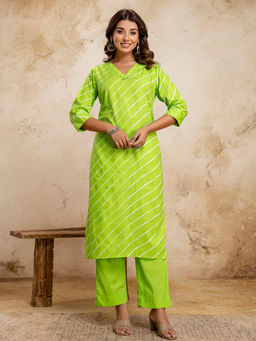 Anurang - Green Printed Cotton Regular Kurta and Pant