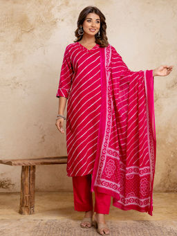 Anurang - Pink Ethnic Cotton Kurta with Pant and Dupatta