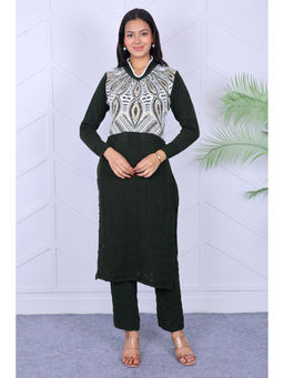 KNITZY - Green Self Design Wool Regular Kurta and Pant
