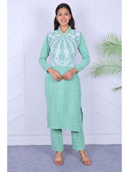 KNITZY - Green Self Design Wool Regular Kurta and Pant