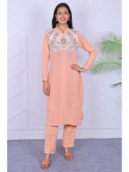 KNITZY - Peach Self Design Wool Regular Kurta and Pant