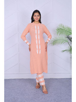 KNITZY - Peach Self Design Wool Regular Kurta and Pant