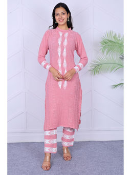 KNITZY - Pink Self Design Wool Regular Kurta and Pant