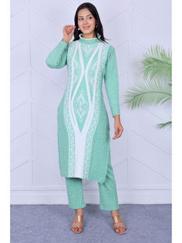 KNITZY - Green Self Design Wool Regular Kurta and Pant