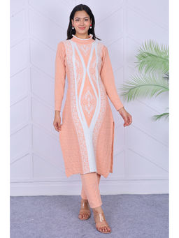 KNITZY - Peach Self Design Wool Regular Kurta and Pant