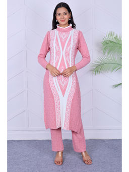 KNITZY - Pink Self Design Wool Regular Kurta and Pant