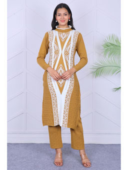 KNITZY - Mustard Self Design Wool Regular Kurta and Pant