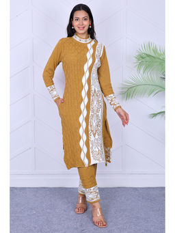KNITZY - Mustard Self Design Wool Regular Kurta and Pant
