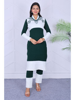 KNITZY - Green Self Design Wool Regular Kurta and Pant