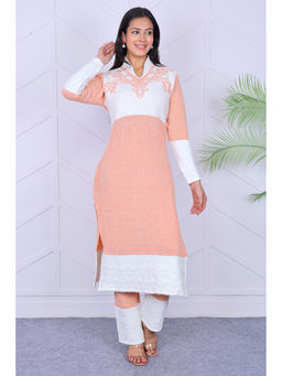 KNITZY - Peach Self Design Wool Regular Kurta and Pant