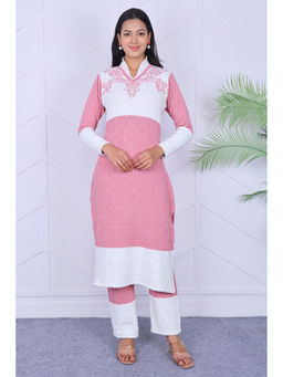 KNITZY - Pink Self Design Wool Regular Kurta and Pant