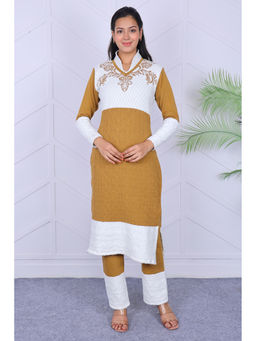 KNITZY - Mustard Self Design Wool Regular Kurta and Pant