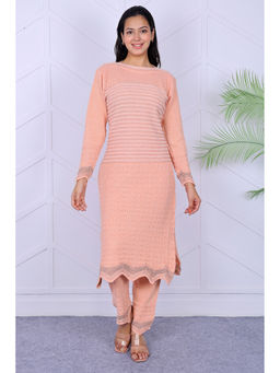KNITZY - Peach Self Design Wool Regular Kurta and Pant