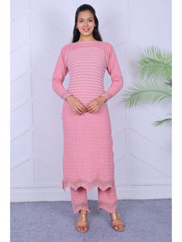 KNITZY - Pink Self Design Wool Regular Kurta and Pant