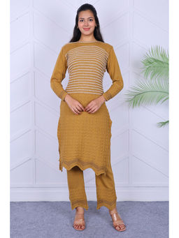 KNITZY - Mustard Self Design Wool Regular Kurta and Pant