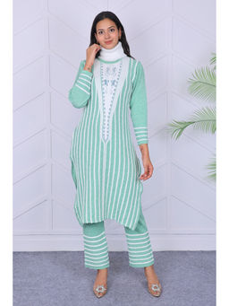 KNITZY - Green Self Design Wool Regular Kurta and Pant