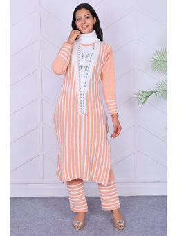 KNITZY - Peach Self Design Wool Regular Kurta and Pant