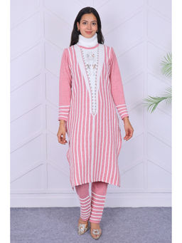 KNITZY - Pink Self Design Wool Regular Kurta and Pant
