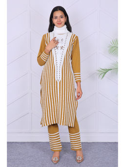 KNITZY - Mustard Self Design Wool Regular Kurta and Pant
